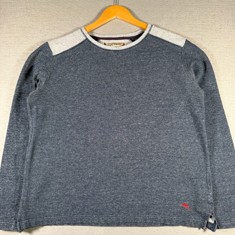 Tommy Bahama Mens Blue Marled Crewneck Sweatshirt Contrast Shoulder 229901 L